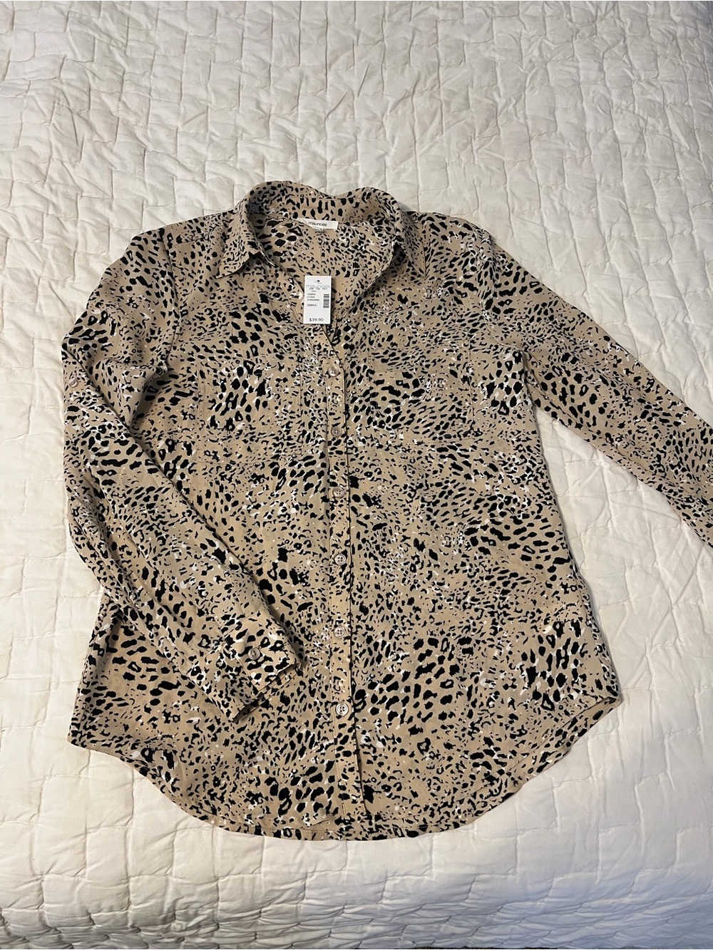 Maurices Beige and Black Animal Print Button-Down Shirt